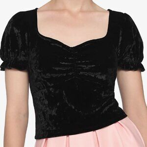 GOTH VICTORIAN BLACK CRUSHED VELVET PUFF SLEEVE TOP JR 2X 17